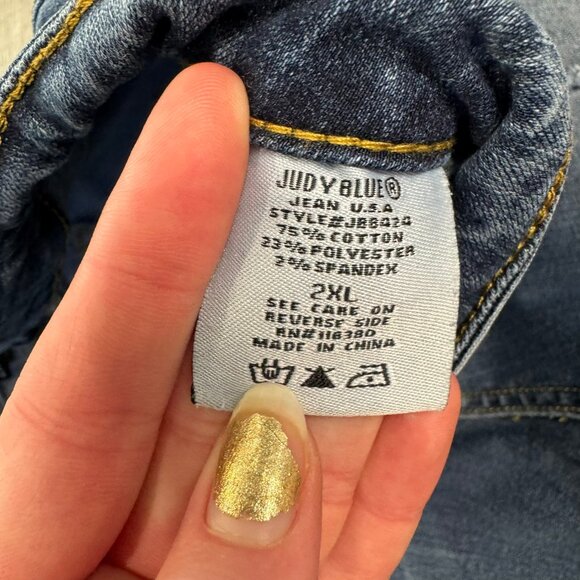 Judy Blue skinny fit distressed rainbow patch jeans size 2XL L34 - Picture 6 of 9